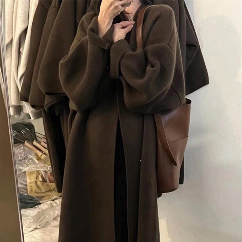 Design Solid Color Knitted Cardigan Coat Women
