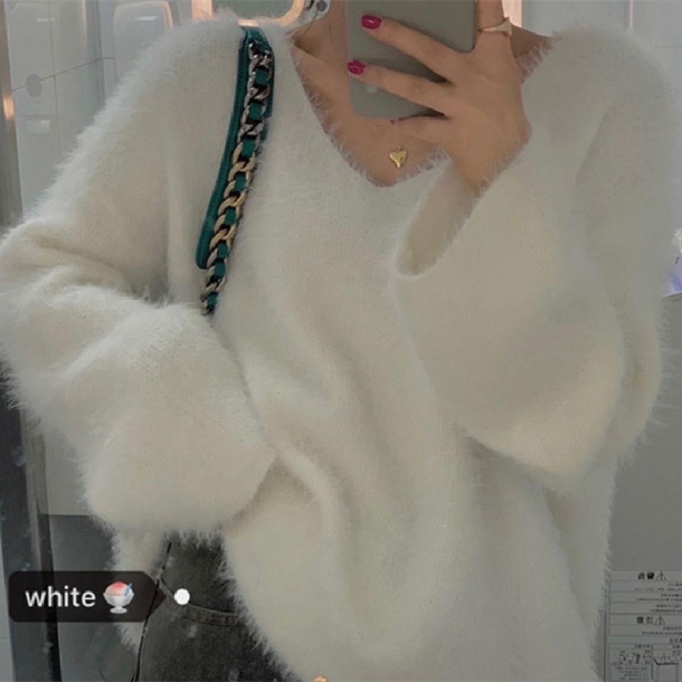 Women's Pure Color All-matching V-neck Off-shoulder Pullover