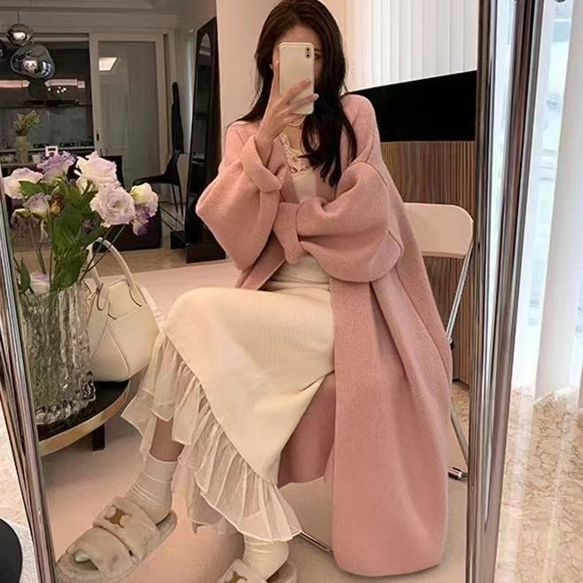 Design Solid Color Knitted Cardigan Coat Women