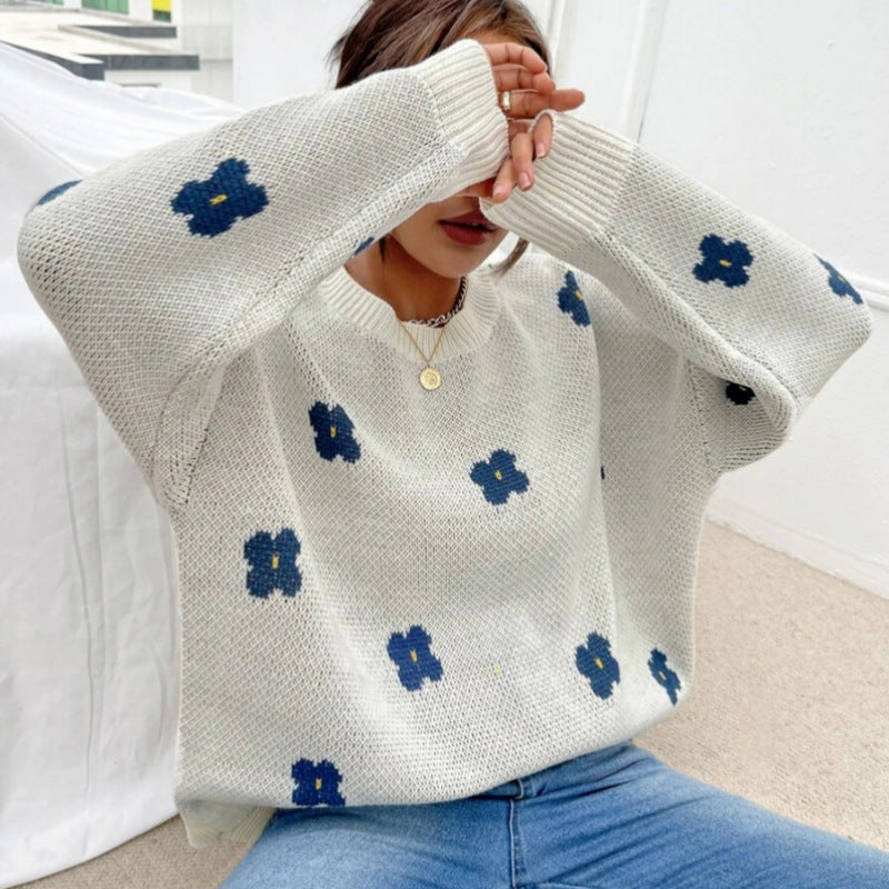 New Loose Round Neck Pullover Brocade Sweater