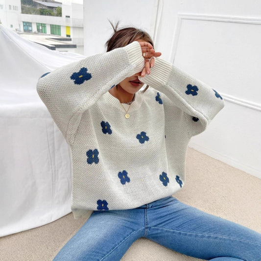 New Loose Round Neck Pullover Brocade Sweater