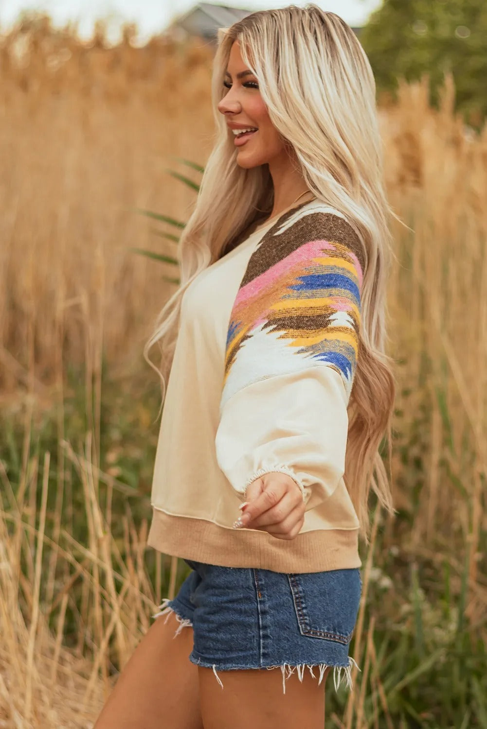 Women's Casual Style Color Matching Printed Loose Sweatshirt