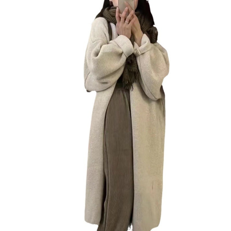 Design Solid Color Knitted Cardigan Coat Women