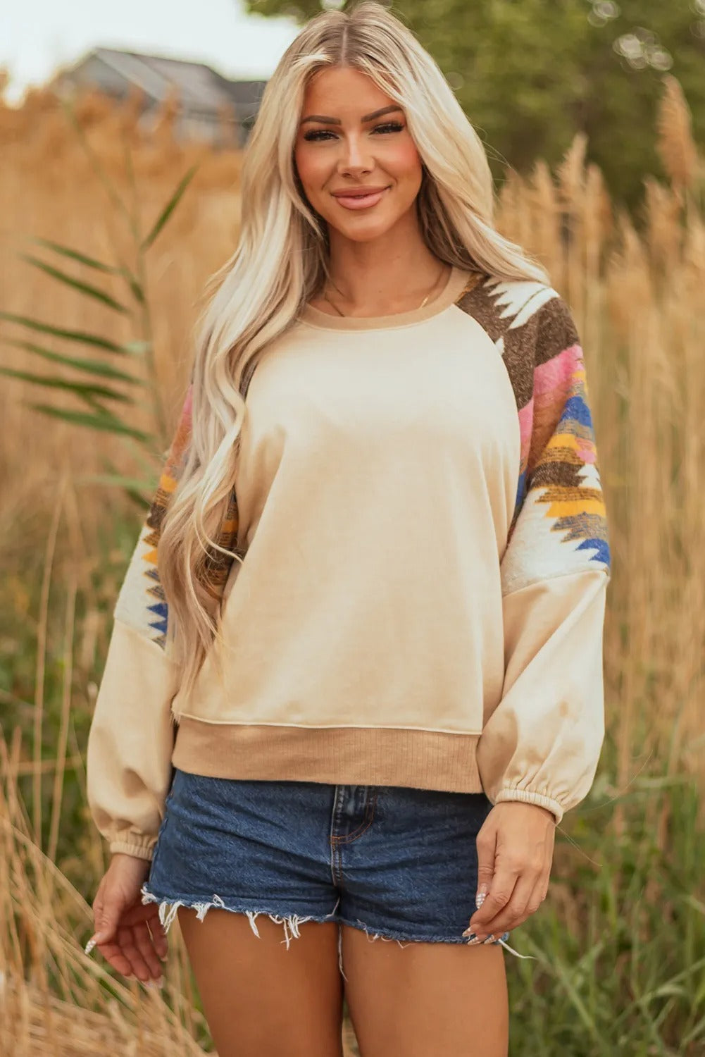 Women's Casual Style Color Matching Printed Loose Sweatshirt