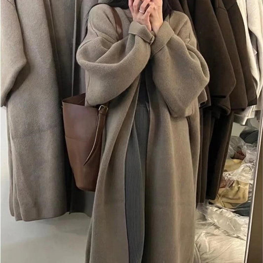 Design Solid Color Knitted Cardigan Coat Women