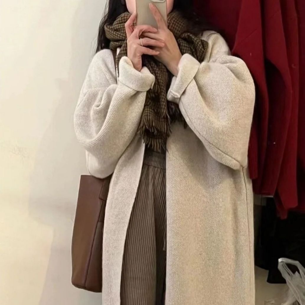 Design Solid Color Knitted Cardigan Coat Women