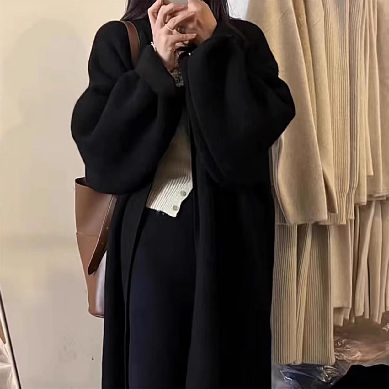 Design Solid Color Knitted Cardigan Coat Women